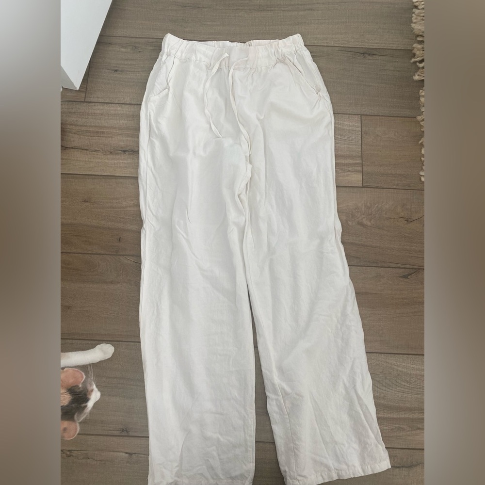 White linen pants with drawstring size medium